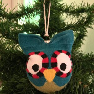 Product Image for  “Perfectly Content Owl” Upcycled Glass Ball and Sock Ornament