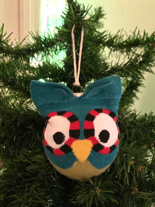 Product Image for  “Perfectly Content Owl” Upcycled Glass Ball and Sock Ornament