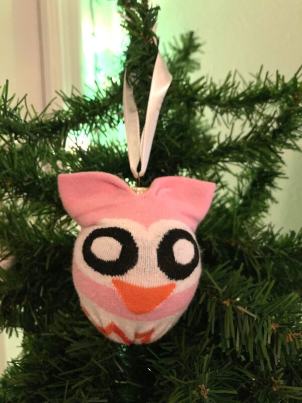 Product Image for  “Caffeinated Owl” Upcycled Glass Ball and Sock Ornament