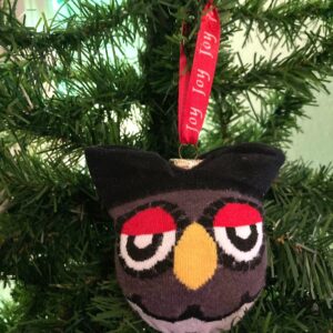 Product Image for  “Joyful Owl” Upcycled Glass Ball and Sock Ornament