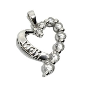 Product Image for  “Mom” cutout style Sterling Silver Shimmery Cz Heart Pendant