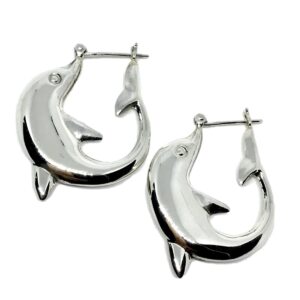 Product Image for  Sleek Sterling Silver Dolphin Design Hoop Earrings 1.5in