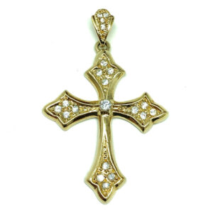 Product Image for  2″ Shimmery Cz Gold Sterling Silver Cross Pendant