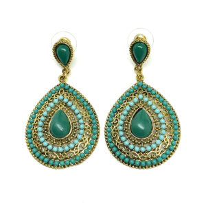 Product Image for  Chic Boho Style Golden Cut-out Design Turquoise Green Teardrop Dangle Earrings