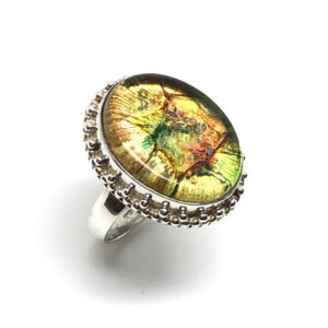Product Image for  Big Sterling Silver Micro Beaded Multi Color Art Glass Stone Ring sz9.5