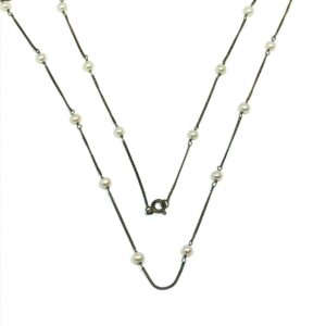 Product Image for  32″ Oxidized Antiqued Gold Sterling Silver Pearl Station Necklace