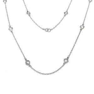 Product Image for  36in 925 Sterling Silver White Crystal Station Chain Necklace