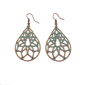 Product Image for  Large Drop Earrings Vintage Lotus in Turquoise Verdigris