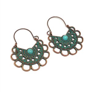 Product Image for  Scalloped Side Profile Hoop Earrings in Copper & Turquoise Verdigris