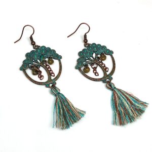 Product Image for  Bonsai Tree in Rustic Copper Turquoise Verdigris Tassel Earrings