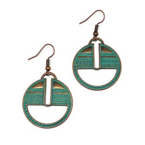 Product Image for  Rustic Copper Cutout Circle Design Boho Style Dangle Earrings