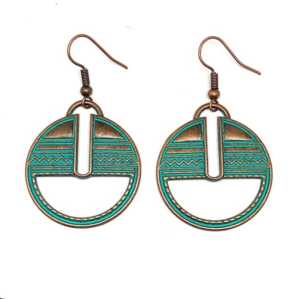 Product Image for  Rustic Copper Cutout Circle Design Boho Style Dangle Earrings