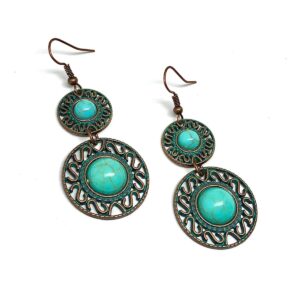 Product Image for  Dangling Two Tier Turquoise Filigree Circle Earrings