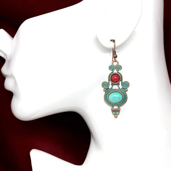 Product Image for  Red and Blue Romanesque Vitruvian Scroll Design Dangle Earrings