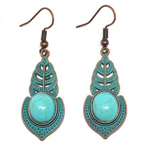 Product Image for  Antiqued Copper Turquoise Fern Leaf Teardrop Earrings