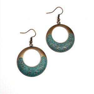 Product Image for  Scrolling Verdigris in Rustic Bronze Eccentric Circle Dangle Earrings