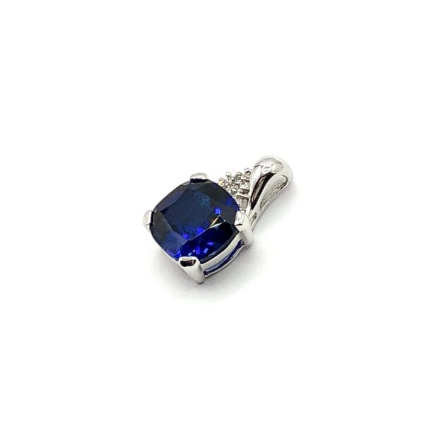 Product Image for  10k White Gold Royal Blue Sapphire Diamond Pendant