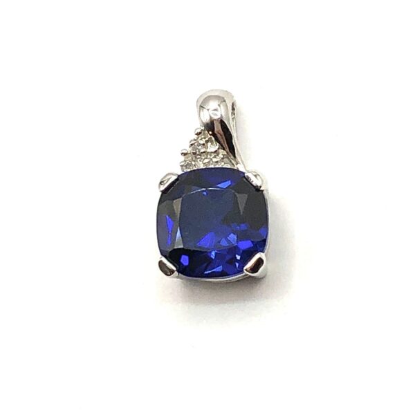 Product Image for  10k White Gold Royal Blue Sapphire Diamond Pendant