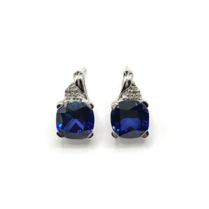 Product Image for  10k White Gold Royal Blue Sapphire Diamond Earrings – New