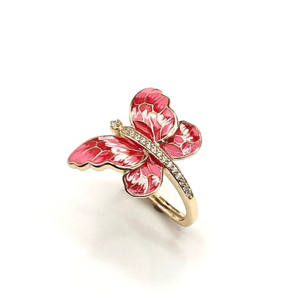 Product Image for  Stunning! Gold Sterling Silver Enamel Pink Butterfly Ring – sz 6.75 & Adjustable ⬆