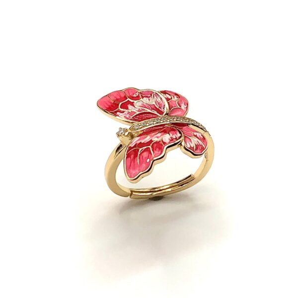 Product Image for  Stunning! Gold Sterling Silver Enamel Pink Butterfly Ring – sz 6.75 & Adjustable ⬆