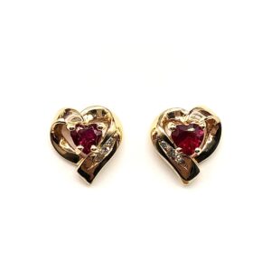 Product Image for  Love – 10k Gold Ruby & Diamond Looping Heart Stud Earrings