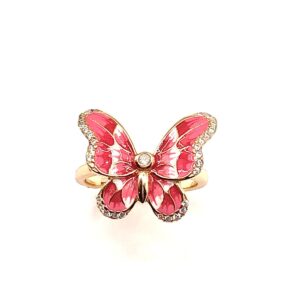 Product Image for  Sterling Silver Gold Pink Butterfly Ring – Size 6.75 Adjustable up
