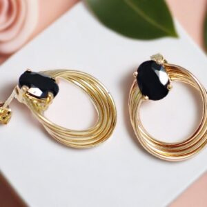 Product Image for  14k Gold Black Spinel Multi Ring Hoop Earrings – Pre-owned